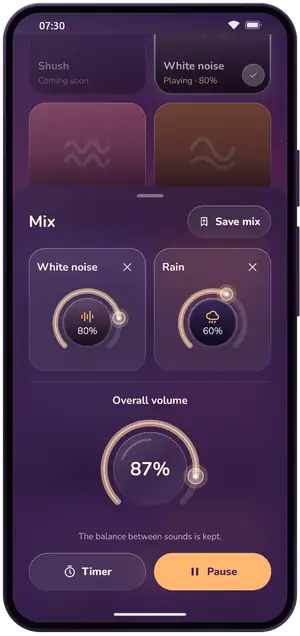 Mix sheet with a volume knob for each sound